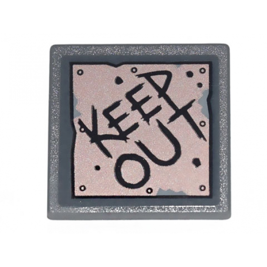 Road Sign 2 x 2 Square with Open O Clip with Copper Plate with 'KEEP OUT' and Metal Rivets Pattern (Sticker) - Set 70840