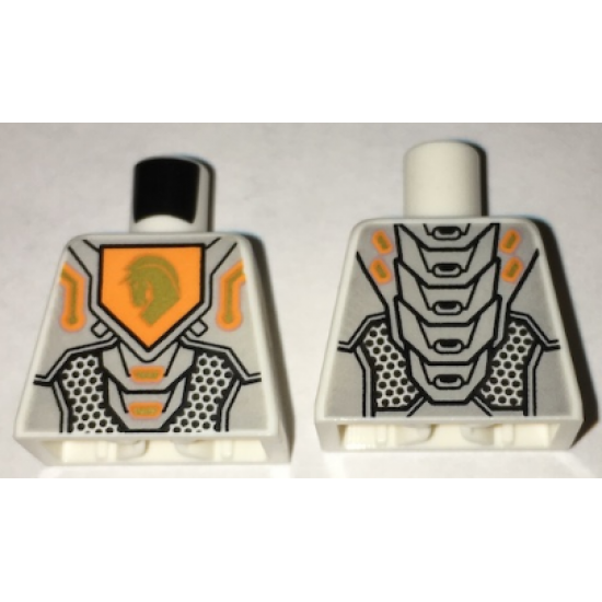Torso Nexo Knights Armor with Orange and Gold Circuitry and Gold Horse Head on Orange Pentagonal Shield Pattern