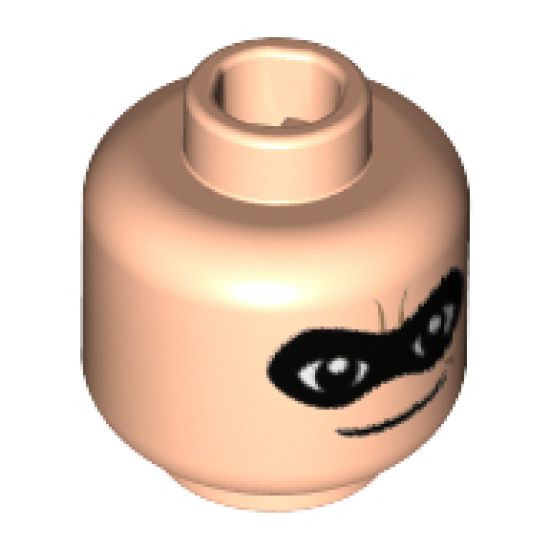 Minifigure, Head Male Black Eye Mask with Eye Holes and Thin Smile Pattern (Mr. Incredible) - Hollow Stud