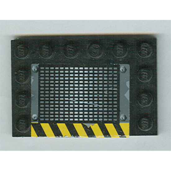 Tile, Modified 4 x 6 with Studs on Edges with Grille and Black and Yellow Danger Stripes Pattern Side A (Sticker) - Set 6208