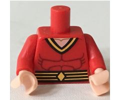 Torso Muscles Outline with Belt with Yellow Lines and Diamond Pattern (Plastic Man) / Red Arms / Light Nougat Hands