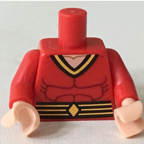 Torso Muscles Outline with Belt with Yellow Lines and Diamond Pattern (Plastic Man) / Red Arms / Light Nougat Hands
