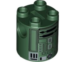 Brick, Round 2 x 2 x 2 Robot Body with Black Lines and Silver Pattern (Festive Astromech Droid / R2-X2)