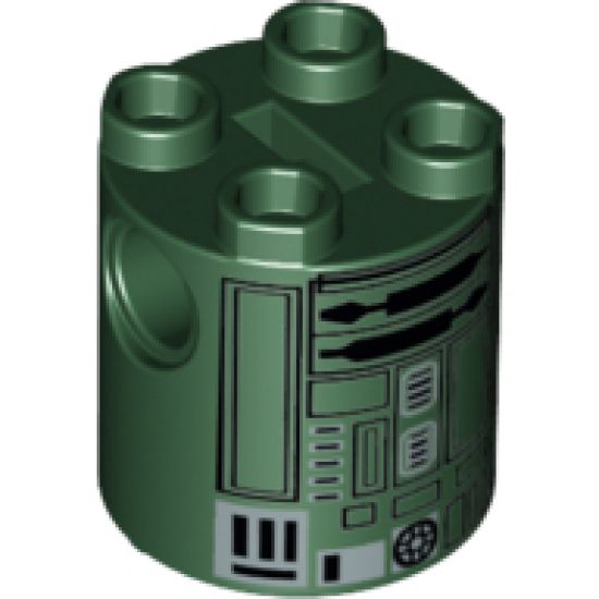 Brick, Round 2 x 2 x 2 Robot Body with Black Lines and Silver Pattern (Festive Astromech Droid / R2-X2)