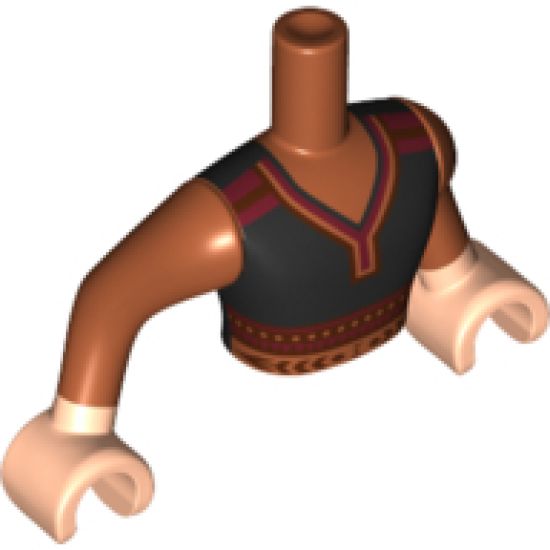 Mini Doll, Torso Man Shirt with Black Sweater Pattern, Light Nougat Arms with Hands with Dark Orange Sleeves Pattern