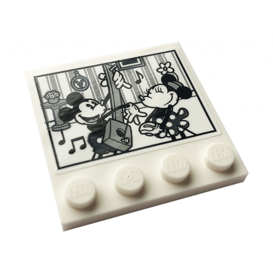 Tile, Modified 4 x 4 with Studs on Edge with Mickey & Minnie Mouse, Guitar and Music Notes Pattern (Sticker) - Set 43179