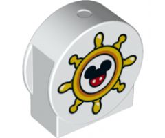 Duplo, Brick 1 x 3 x 2 Round Top, Cut Away Sides with Boat Ship's Wheel with Mickey Pattern