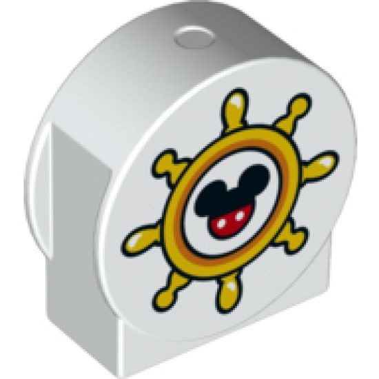 Duplo, Brick 1 x 3 x 2 Round Top, Cut Away Sides with Boat Ship's Wheel with Mickey Pattern