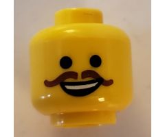 Minifigure, Head Black Eyes, Open Mouth Smile and Curly Brown Moustache Pattern (Western Emmet) - Hollow Stud