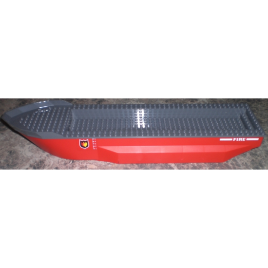 Boat Hull Unitary 51 x 12 x 6 with Side Bulges and Dark Bluish Gray Top with Fire Logo Pattern on Both Sides (Stickers) - Set 7207