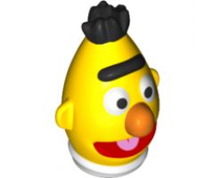 Minifigure, Head, Modified Sesame Street Bert with Black Hair, Orange Nose and Red Mouth Pattern