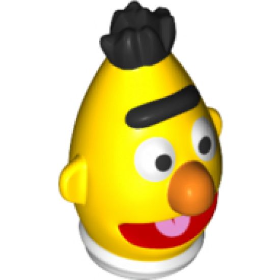 Minifigure, Head, Modified Sesame Street Bert with Black Hair, Orange Nose and Red Mouth Pattern