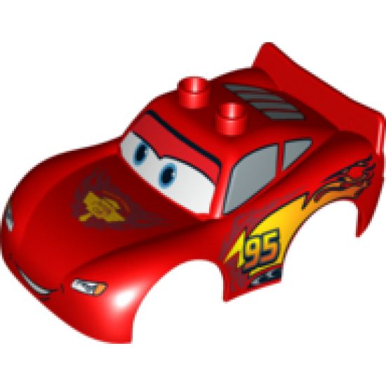 Duplo, Vehicle Car Body 2 Top Studs and Spoiler with Cars Lightning McQueen Piston Cup Pattern