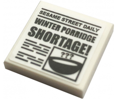 Tile 2 x 2 with 'SESAME STREET DAILY' and 'WINTER PORRIDGE SHORTAGE!' Pattern (Sticker) - Set 21324
