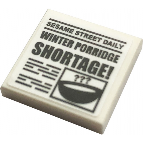 Tile 2 x 2 with 'SESAME STREET DAILY' and 'WINTER PORRIDGE SHORTAGE!' Pattern (Sticker) - Set 21324