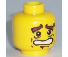 Minifigure, Head Dual Sided Male with Thick Brown Eyebrows Determined / Scared Open Mouth Pattern - Blocked Open Stud