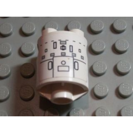 Brick, Round 2 x 2 x 2 Robot Body with Gray Squares, Black Lines and Circles Pattern on Both Sides (Stickers) - Set 7467