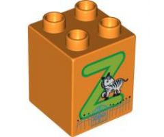 Duplo, Brick 2 x 2 x 2 with Letter Z and Zebra in Zoo Pattern
