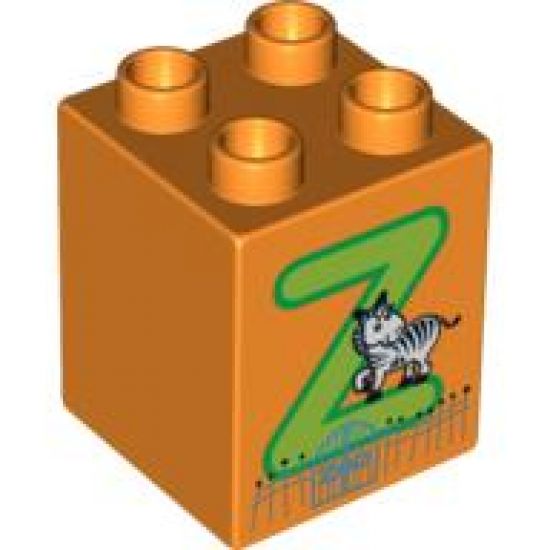 Duplo, Brick 2 x 2 x 2 with Letter Z and Zebra in Zoo Pattern