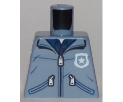 Torso Jacket with Zippers over Dark Blue Shirt with Badge and 'POLICE' Pattern