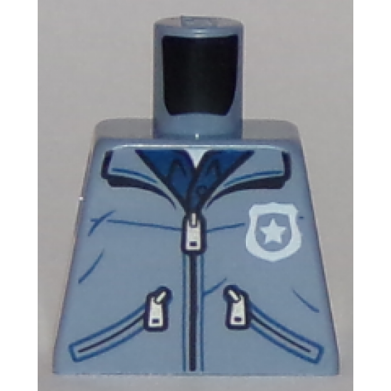 Torso Jacket with Zippers over Dark Blue Shirt with Badge and 'POLICE' Pattern