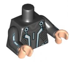 Torso White/Blue Angular Lines and Dark Bluish Gray Markings Pattern / Black Arms with Blue Lines Pattern / Light Nougat Hands
