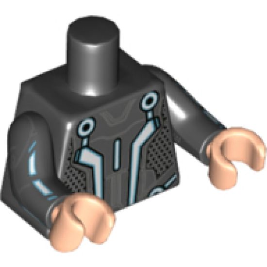 Torso White/Blue Angular Lines and Dark Bluish Gray Markings Pattern / Black Arms with Blue Lines Pattern / Light Nougat Hands