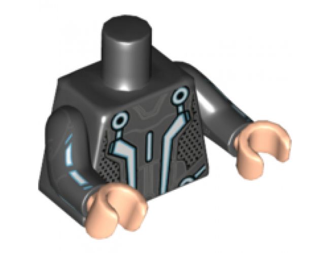 Torso White/Blue Angular Lines and Dark Bluish Gray Markings Pattern / Black Arms with Blue Lines Pattern / Light Nougat Hands