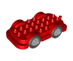 Duplo, Vehicle Car Base 4 x 8 with Four Black Wheels and Light Bluish Gray Hubs