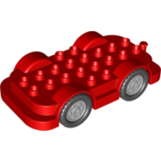Duplo, Vehicle Car Base 4 x 8 with Four Black Wheels and Light Bluish Gray Hubs