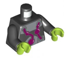 Torso Metallic Silver Bands with Bulging Purple Tubes Pattern / Black Arms / Lime Hands