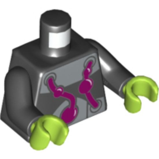 Torso Metallic Silver Bands with Bulging Purple Tubes Pattern / Black Arms / Lime Hands