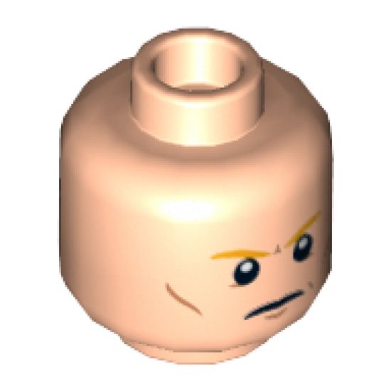 Minifigure, Head Dual Sided Orange Eyebrows, Cheek Lines, Closed Mouth / Open Mouth with Teeth Pattern - Hollow Stud
