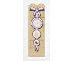 Brick 1 x 2 x 5 with Pink Ribbon and 3 Kitten Plates on Brick Wall, Top Plate Fluted Edge Pattern (Sticker) - Set 5378