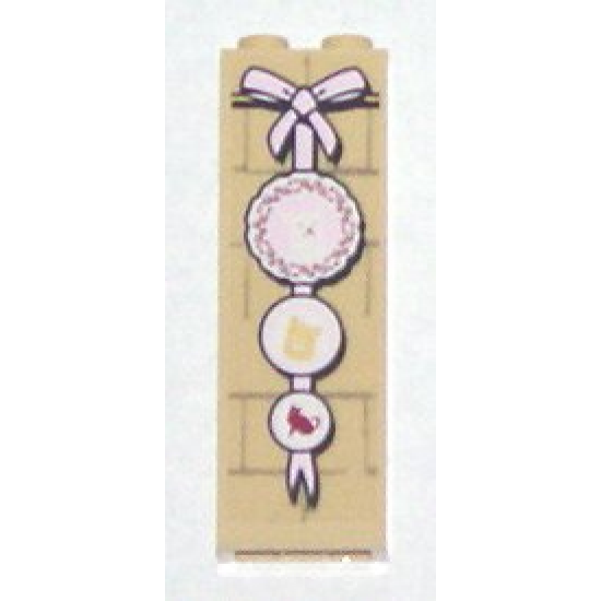 Brick 1 x 2 x 5 with Pink Ribbon and 3 Kitten Plates on Brick Wall, Top Plate Fluted Edge Pattern (Sticker) - Set 5378