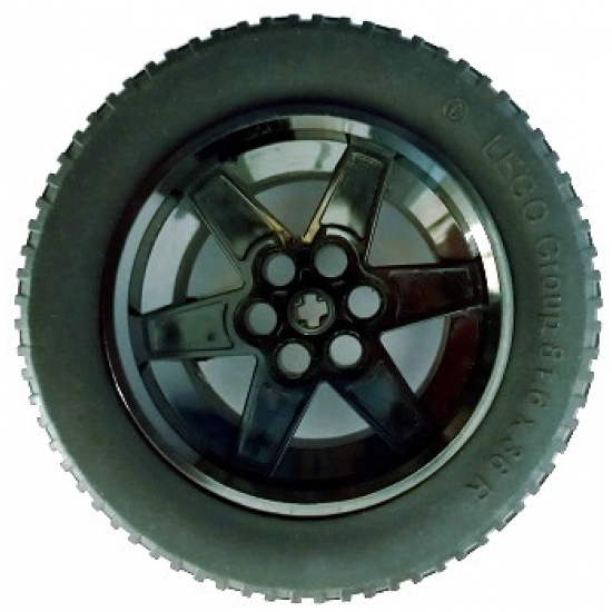 Wheel & Tire Assembly 56mm D. x 34mm Technic Racing Medium, 6 Pin Holes with Black Tire 81.6 x 36 R Technic Straight Tread (15038 / x1825)