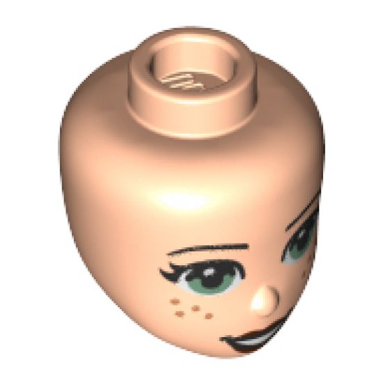 Mini Doll, Head Friends with Sand Green Eyes, Reddish Brown Lips, Open Mouth, and Freckles Pattern