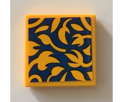 Tile 2 x 2 with Bright Light Orange Flowers on Dark Blue Background Pattern (Sticker) - Set 21319