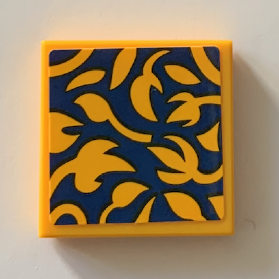 Tile 2 x 2 with Bright Light Orange Flowers on Dark Blue Background Pattern (Sticker) - Set 21319