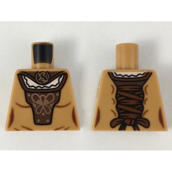 Torso Female, Dress with Dark Brown Cape and Front Panel, Copper Badger Brooch and Design Pattern