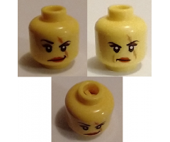 Minifigure, Head Dual Sided Female Scar over Left Eye, Raised Eyebrow / Scowl Pattern (Ann Lee) - Blocked Open Stud
