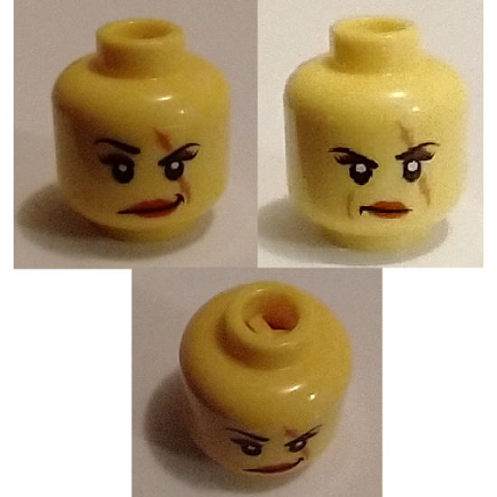 Minifigure, Head Dual Sided Female Scar over Left Eye, Raised Eyebrow / Scowl Pattern (Ann Lee) - Blocked Open Stud