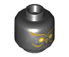 Minifigure, Head Alien with Yellow Eyes with Gold Swirls and Owl Beak Pattern - Hollow Stud