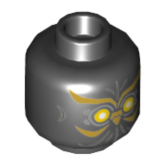 Minifigure, Head Alien with Yellow Eyes with Gold Swirls and Owl Beak Pattern - Hollow Stud