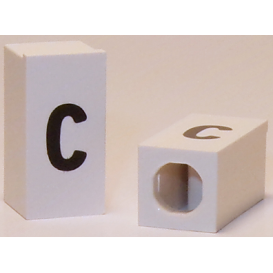 Tile, Modified 1 x 2 x 5/6 with Stud Hole in End and Black 'c' Lower Case Pattern