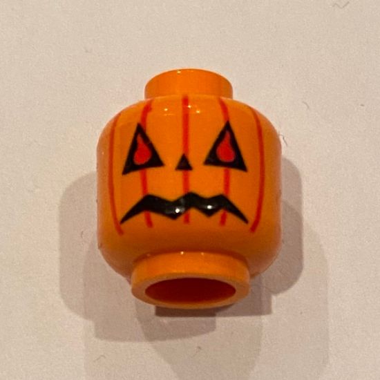 Minifigure, Head Pumpkin Jack O' Lantern Pattern - Blocked Open Stud