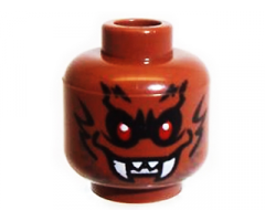 Minifigure, Head Alien with Fangs, Red Eyes and Black Fur Pattern - Blocked Open Stud