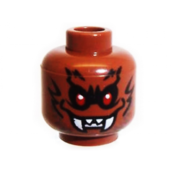 Minifigure, Head Alien with Fangs, Red Eyes and Black Fur Pattern - Blocked Open Stud