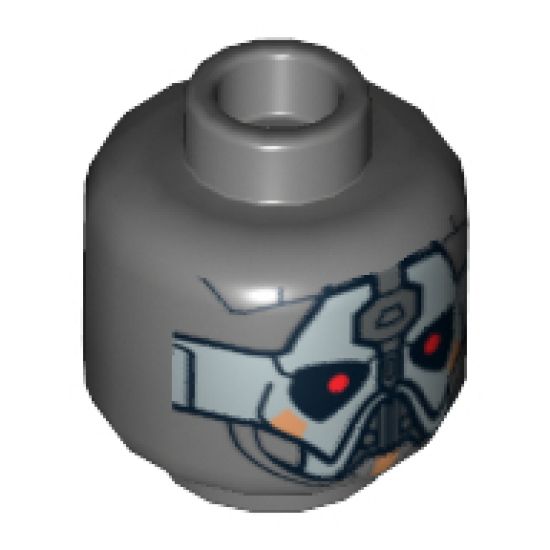 Minifigure, Head Alien with Silver Mask and Red Eyes Pattern (SW Sith Warrior) - Hollow Stud