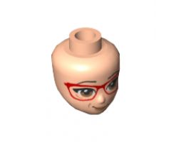 Mini Doll, Head Friends with Brown Eyes, Glasses with Red Frame, Peach Lips with Lopsided Smile Pattern